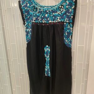 Mi Golondrina Flores Black/Turquoise dress Small